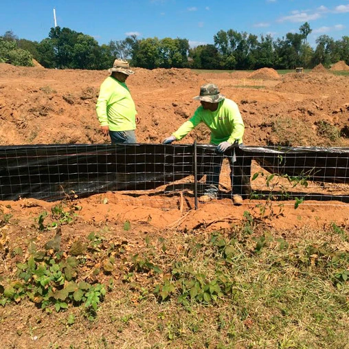 wire backed silt fence with stakes