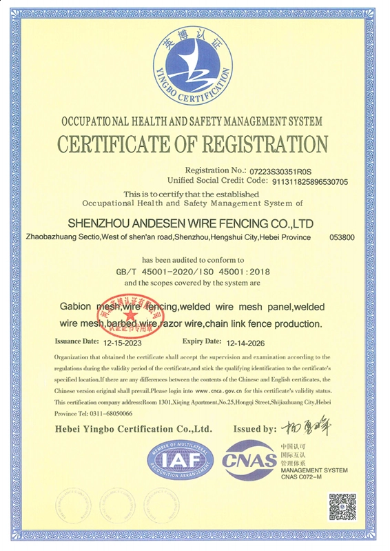 occupational health and safety management system certificate of registration